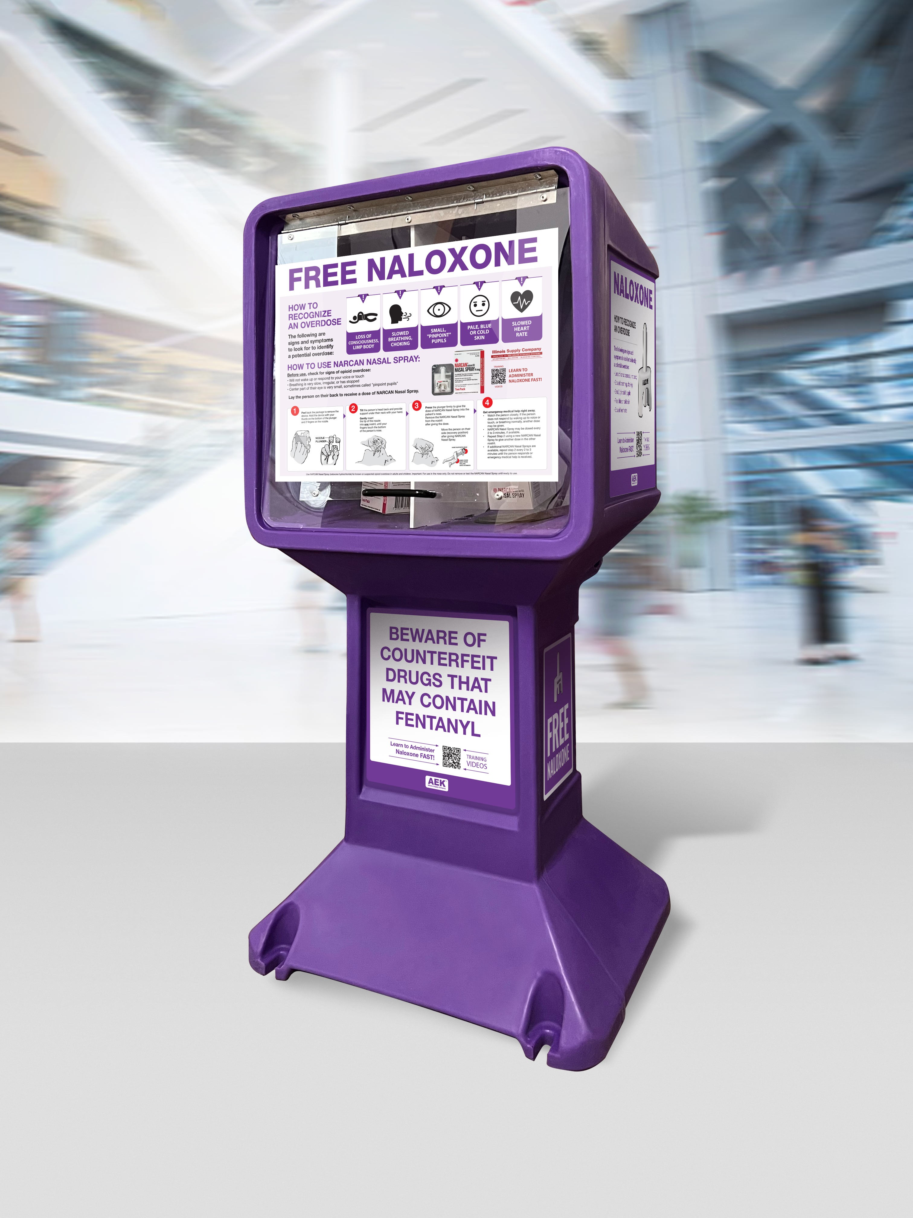Newspaper Stand Style Free Standing Naloxone Distribution Box